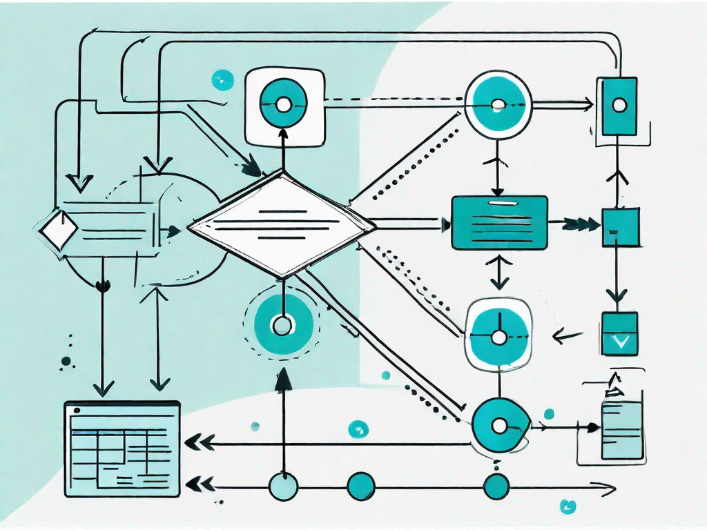 A data flow diagram with various symbols like arrows