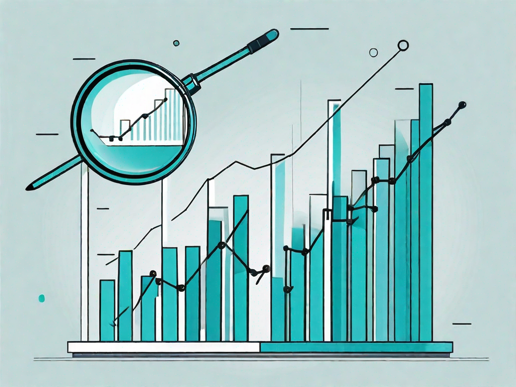 A magnifying glass hovering over a bar chart with gaps