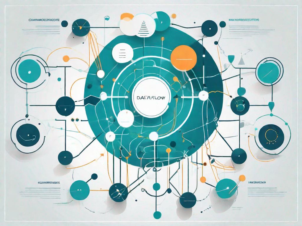 A data flow diagram with various symbols like circles and arrows