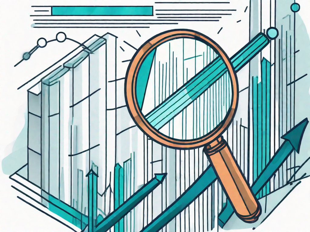 A magnifying glass focusing on a bar graph