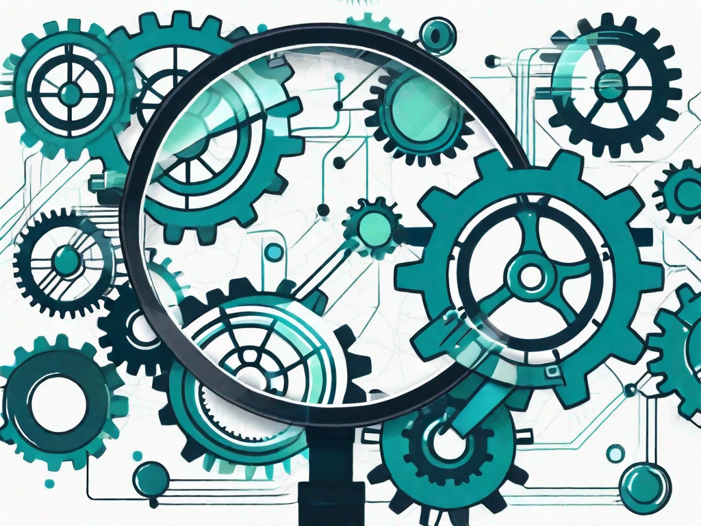 A magnifying glass focusing on a gear mechanism