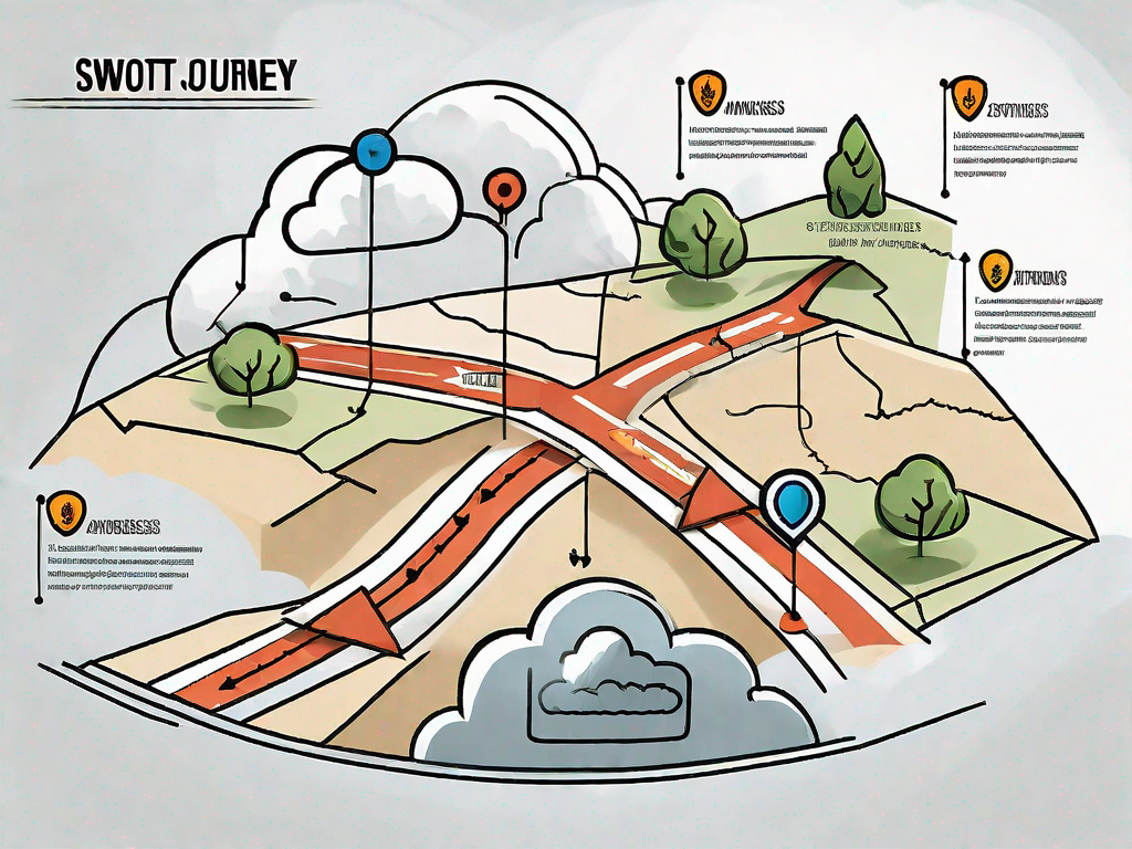 A road map with various milestones representing the customer journey