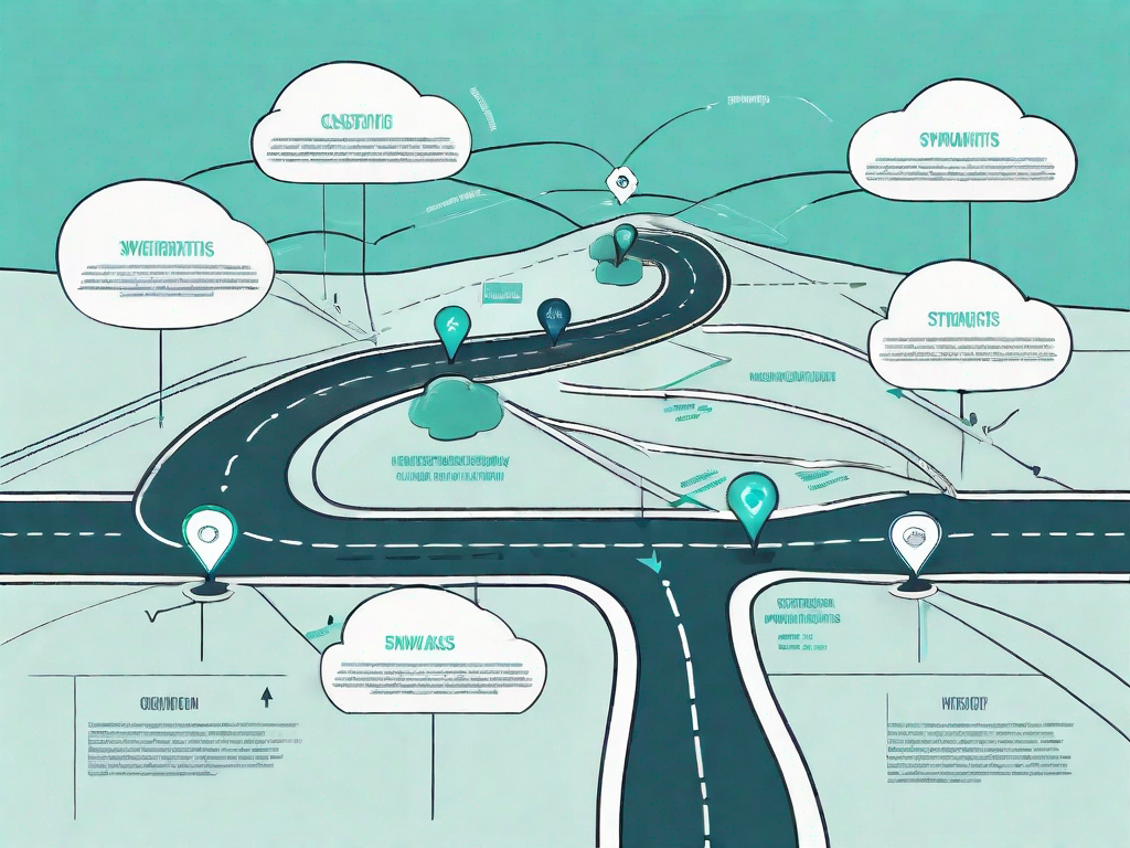 A road map with various stages representing the customer journey