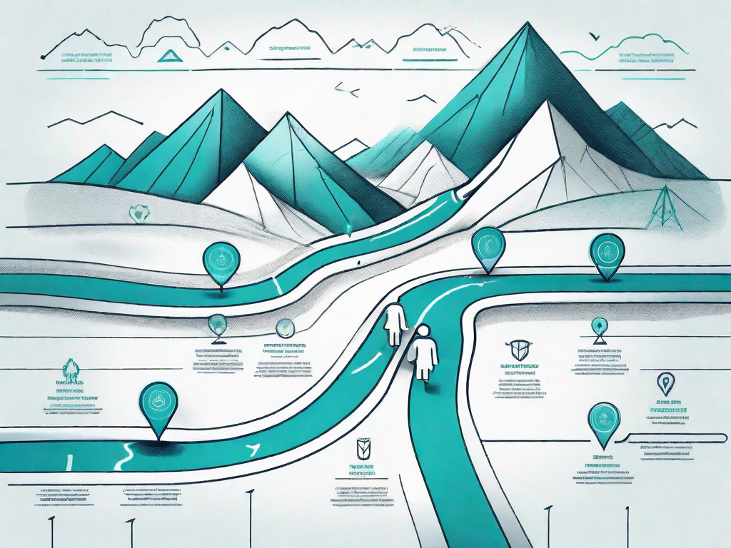 A roadmap with various stages representing the customer journey