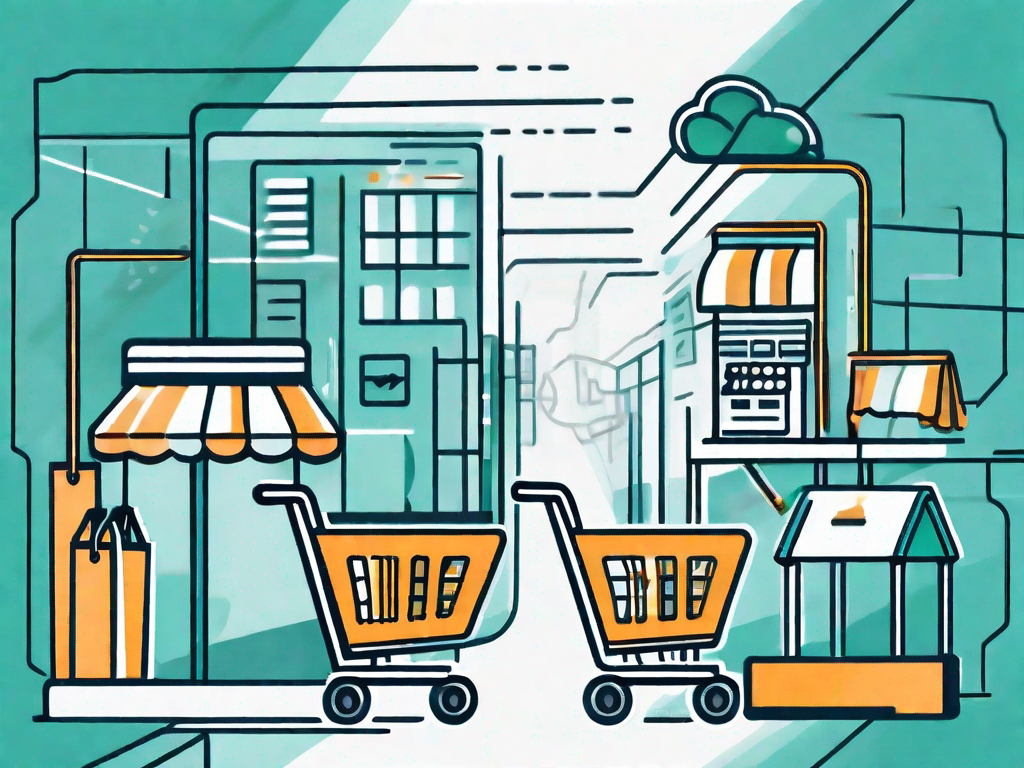 A shopping path winding through a landscape of four quadrants representing the swot analysis (strengths