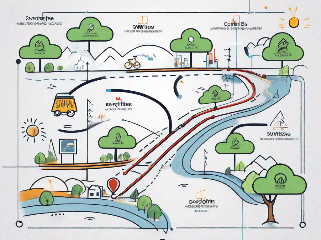 A roadmap with various touchpoints marked on it