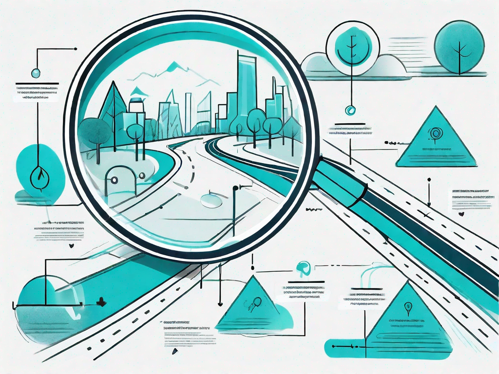 A road map with various symbols representing stages of the customer journey