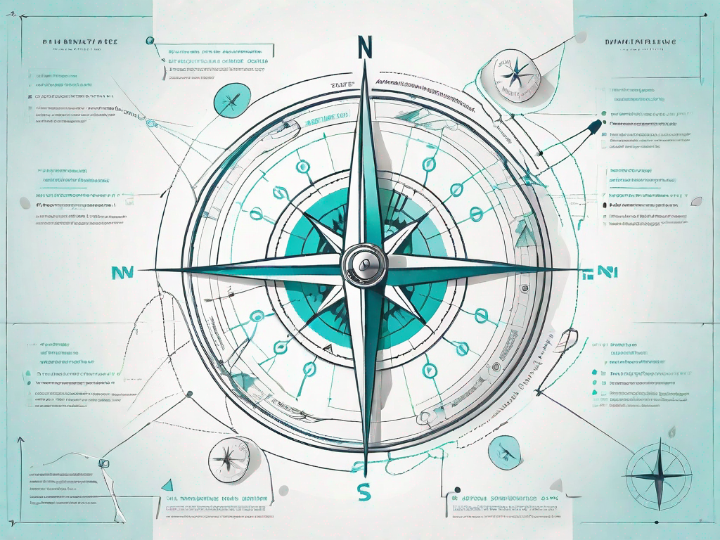 A navigational compass with various paths branching out