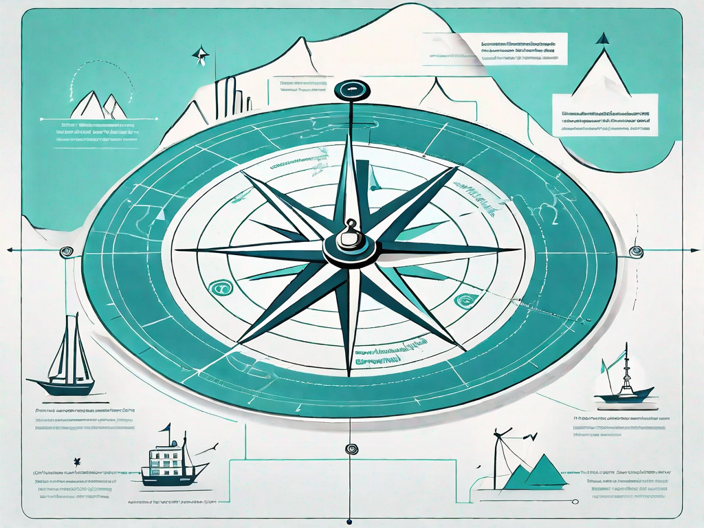 A navigational map with various landmarks symbolizing different stages of the customer journey