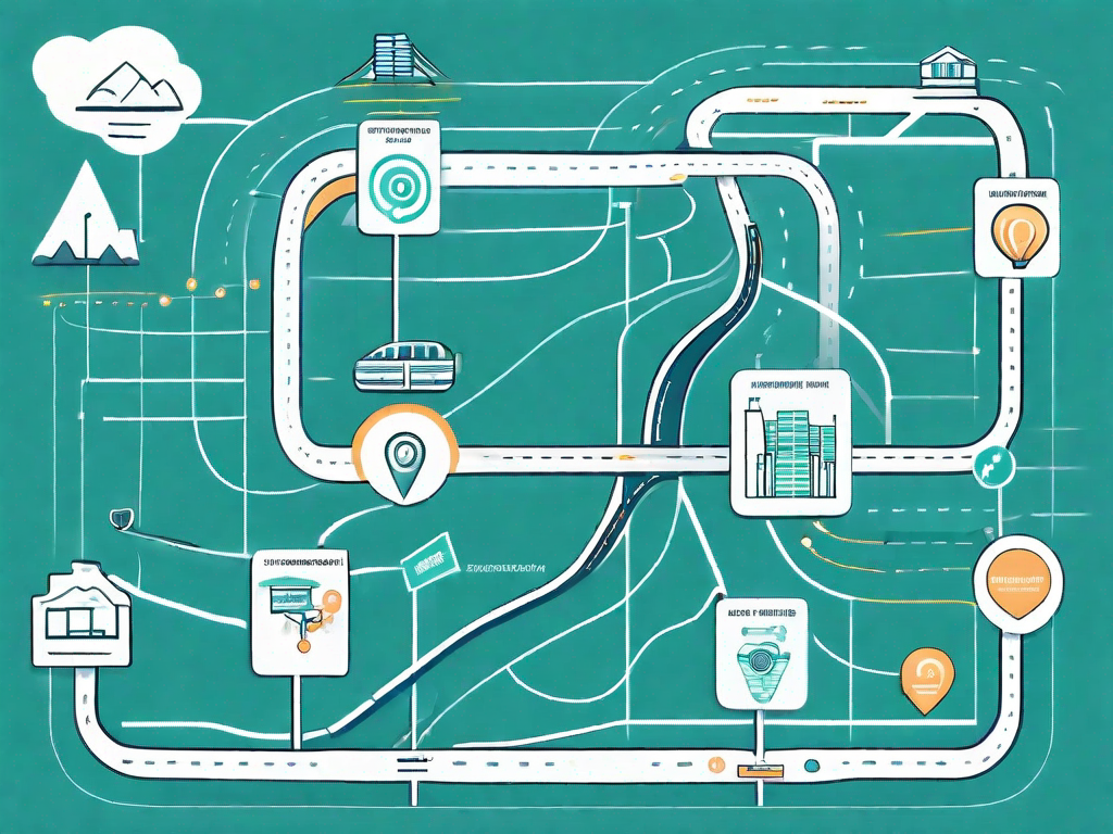 A roadmap with various checkpoints symbolizing the customer journey