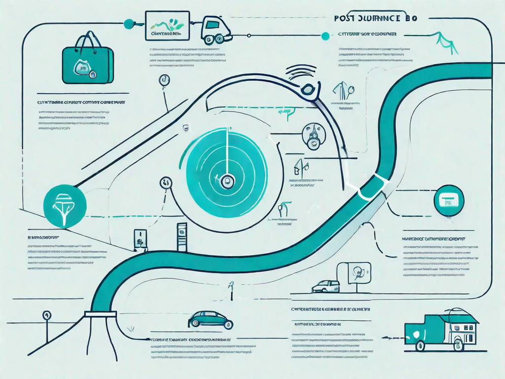 A roadmap with various symbols representing different stages of the customer journey