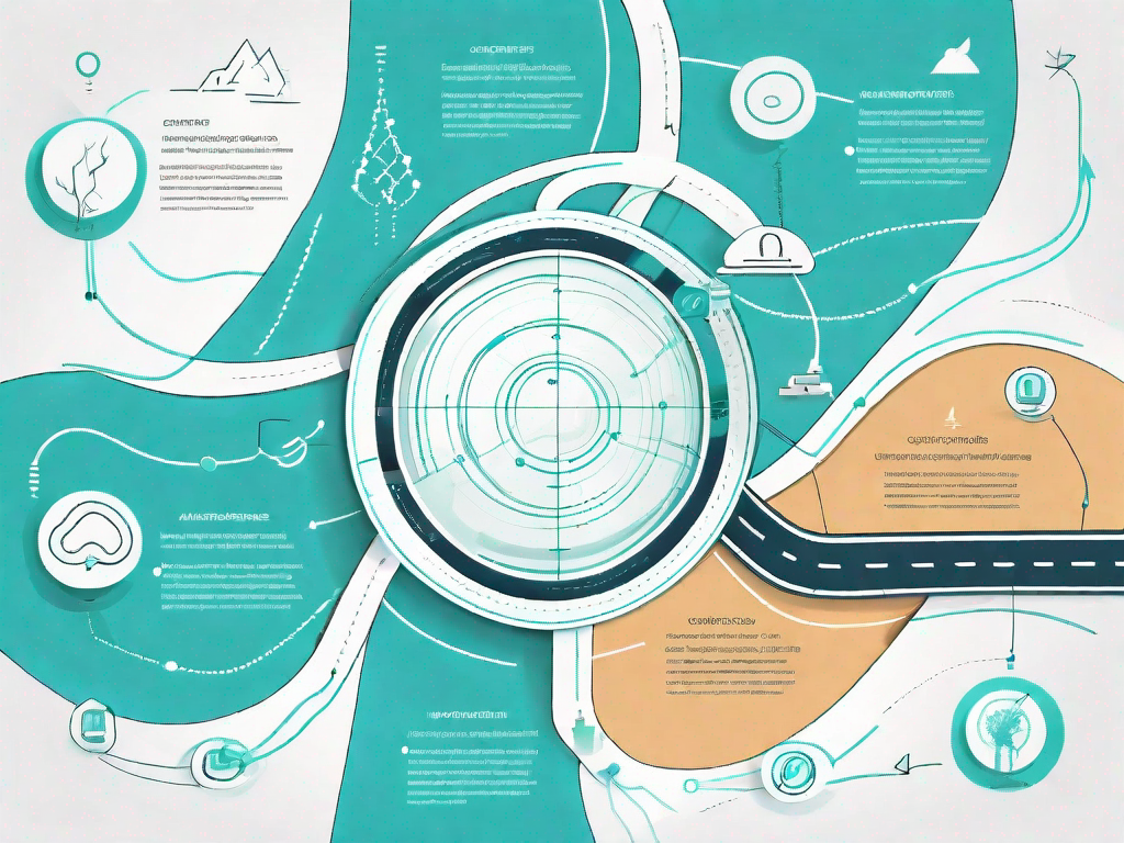 A roadmap with various touchpoints marked by different symbols