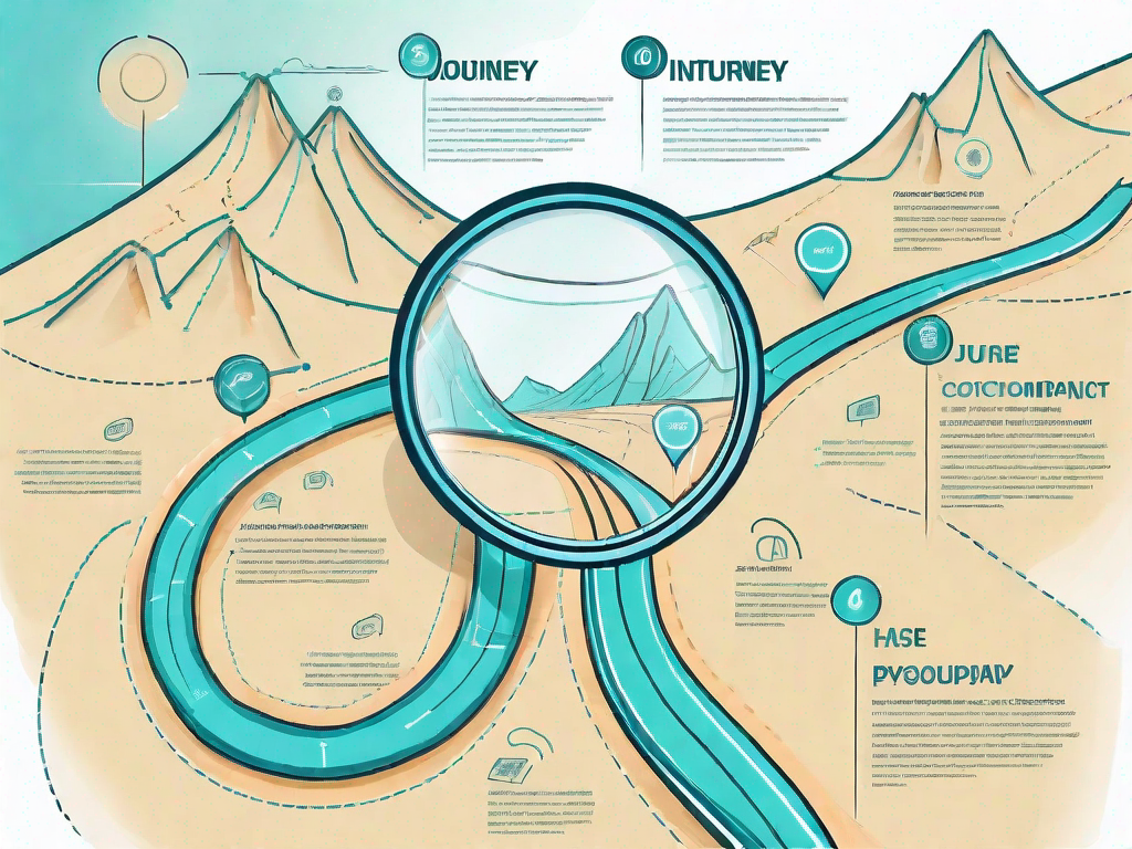 A roadmap with various markers and pathways symbolizing different customer journey scenarios