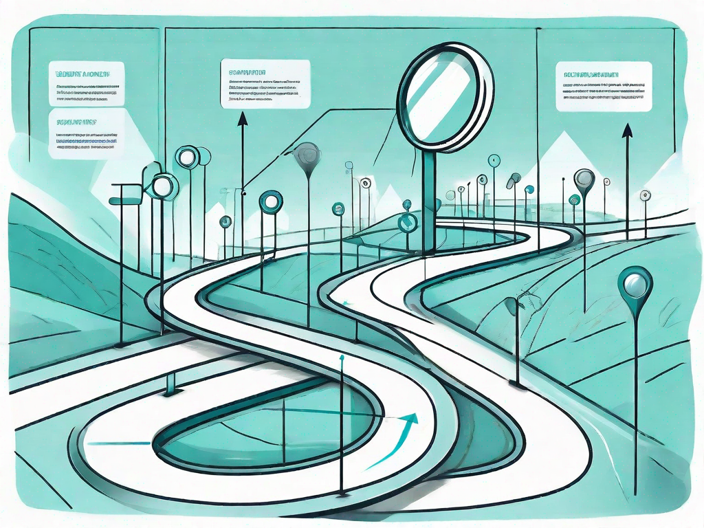 A roadmap with signposts indicating various stages of a customer's journey