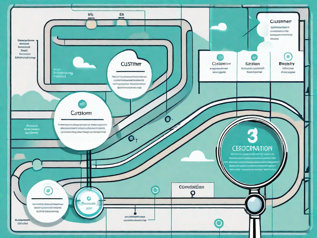 A road map representing the customer journey with various stops marked as stages