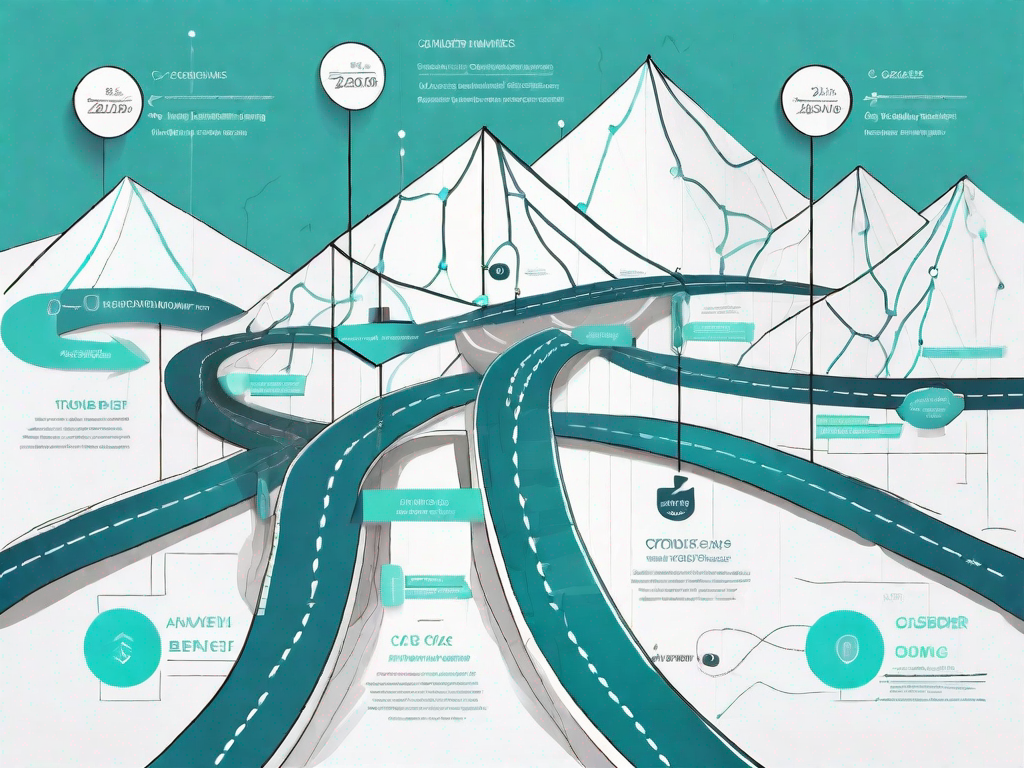 A road map with various points representing stages of the customer journey