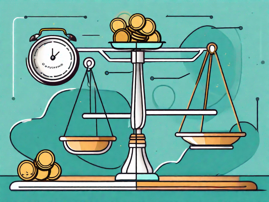 A balanced scale with customer support tools on one side and coins on the other