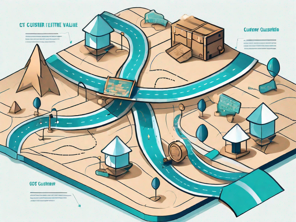 A road map with various checkpoints symbolizing the customer journey