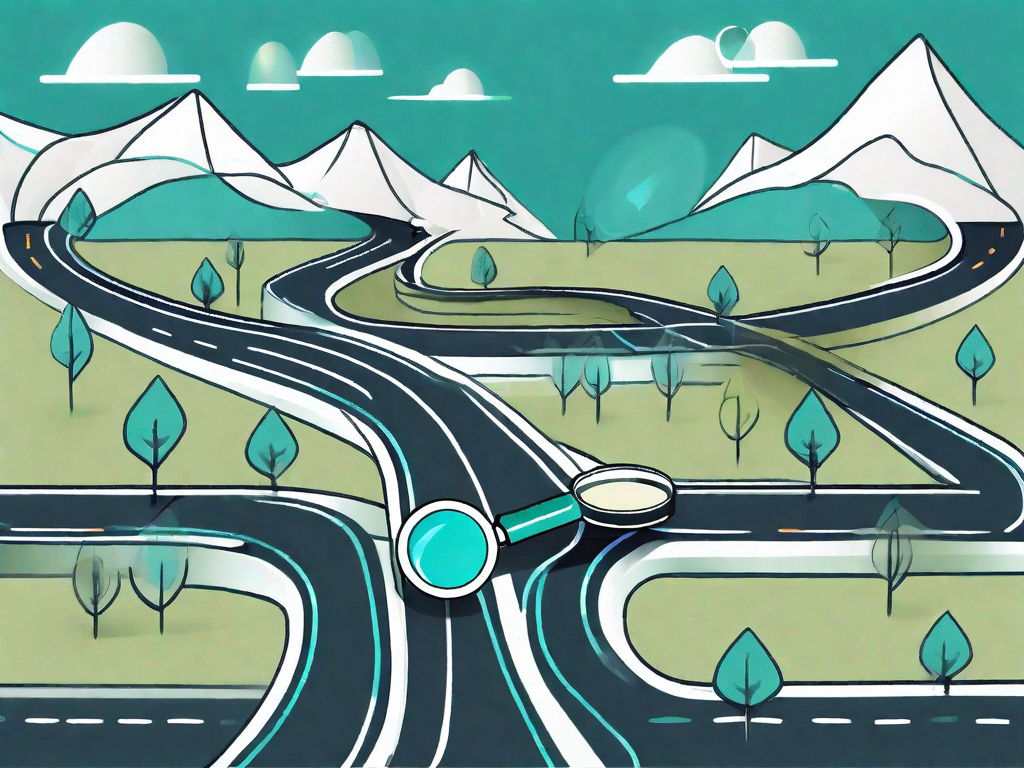 A road map with various checkpoints symbolizing the customer journey