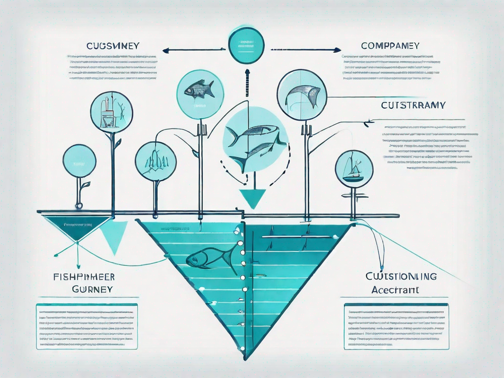 A fishbone diagram with various elements symbolizing different stages of a customer journey