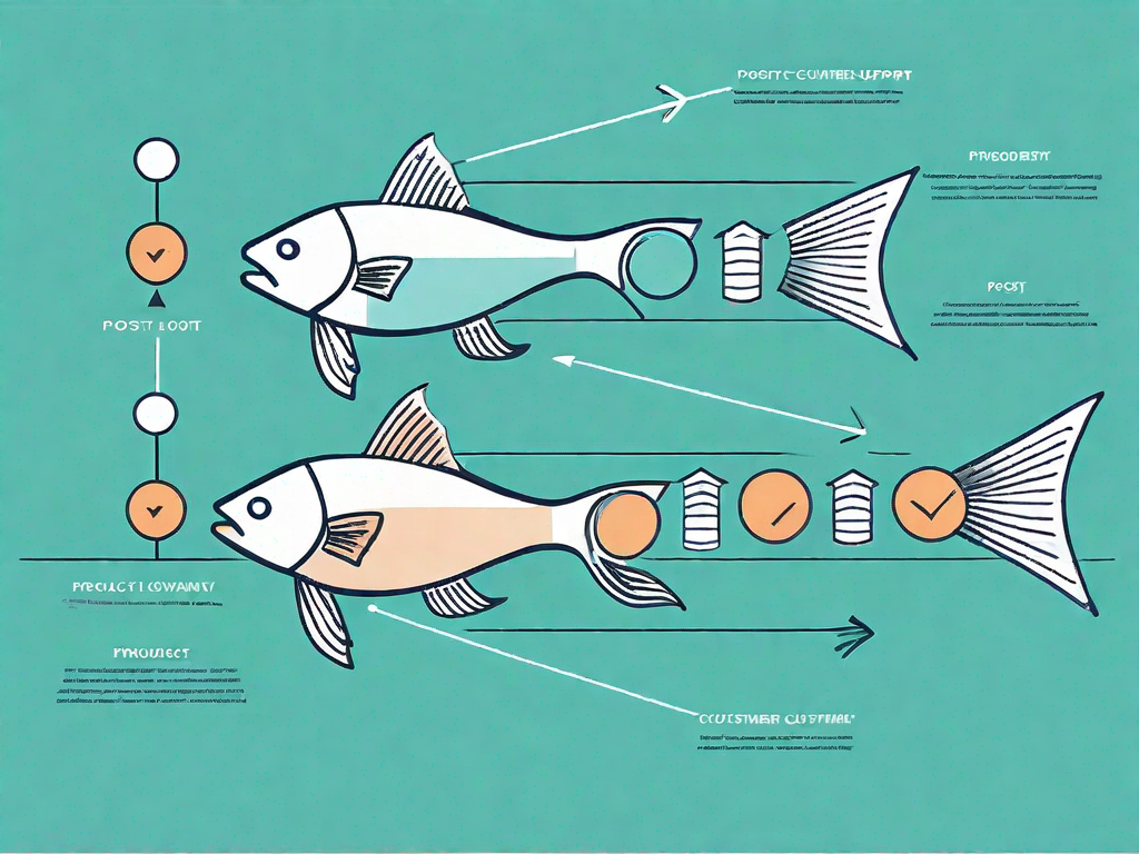 A fishbone diagram with various elements representing different stages of the customer journey