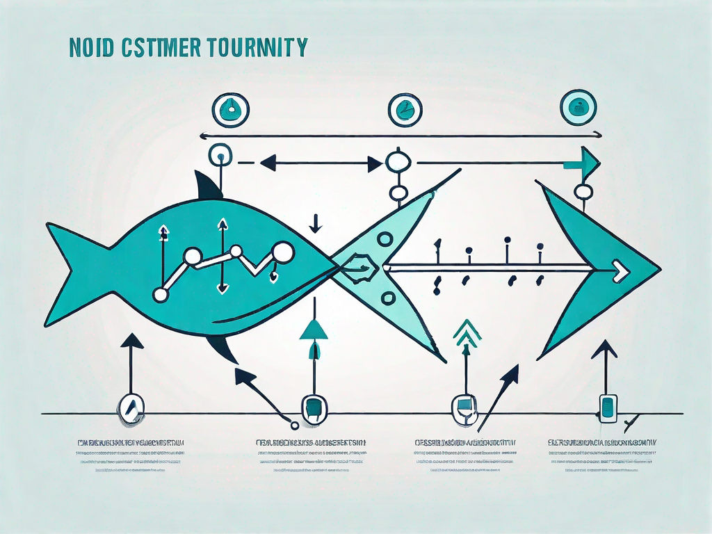 A fishbone diagram with various nodes symbolizing different stages of a customer journey