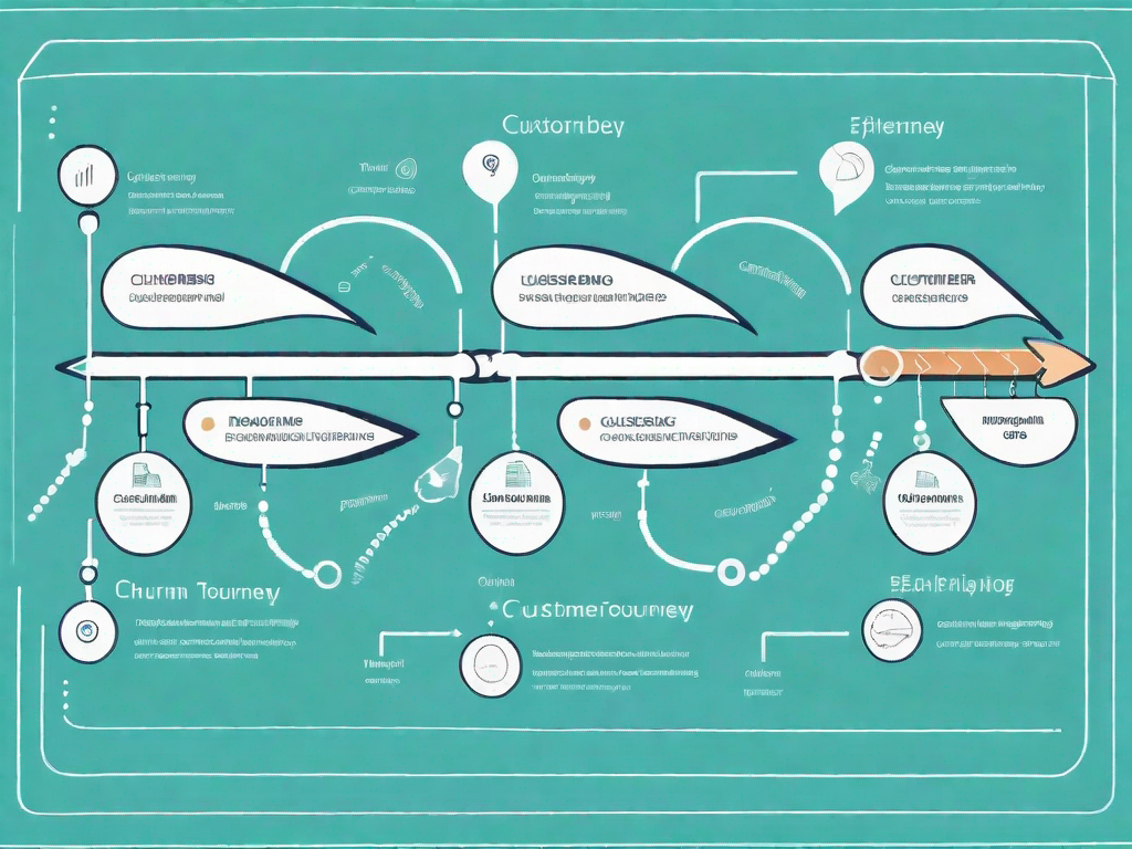 A fishbone diagram with various elements representing different stages of a customer journey