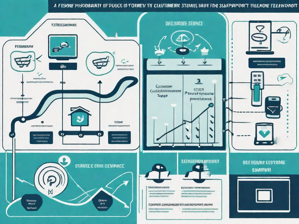 A fishbone diagram with various elements symbolizing different stages of the customer journey