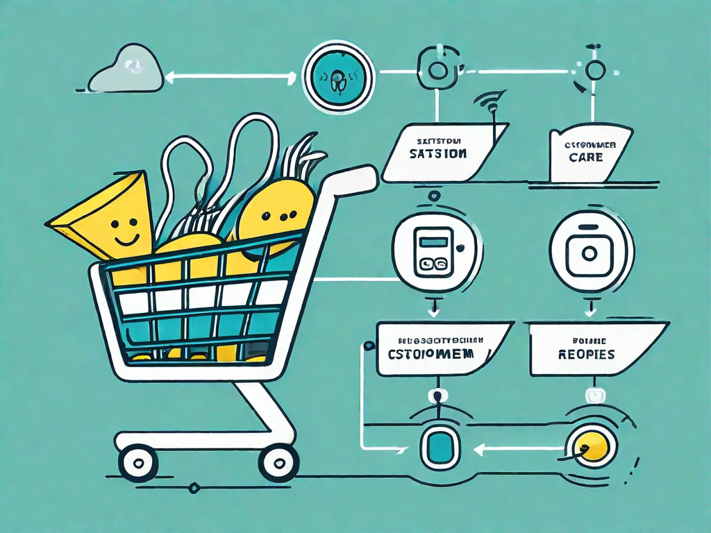 A stylized fishbone diagram with various elements representing different stages of a customer journey