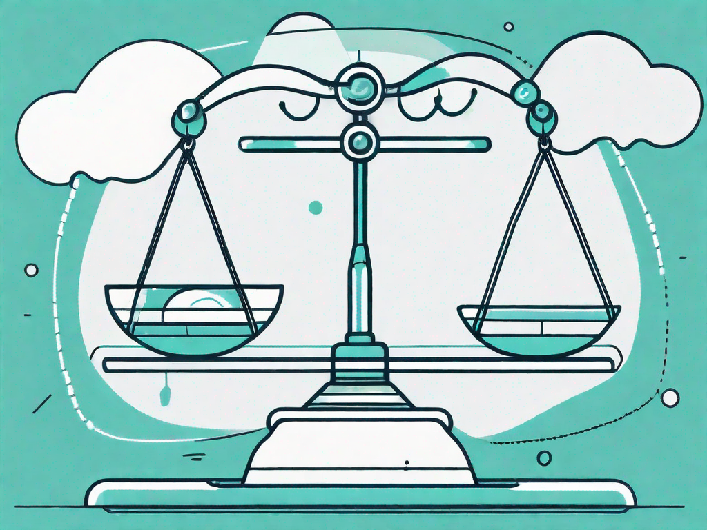 A balanced scale with symbolic representations of customer interests on one side and a force field on the other side