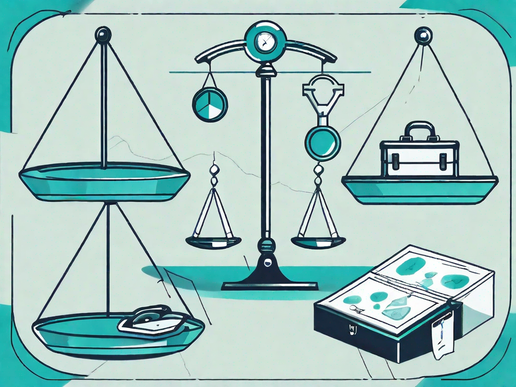 A balance scale where one side contains a magnifying glass hovering over a customer journey map and the other side holds a treasure chest symbolizing customer lifetime value