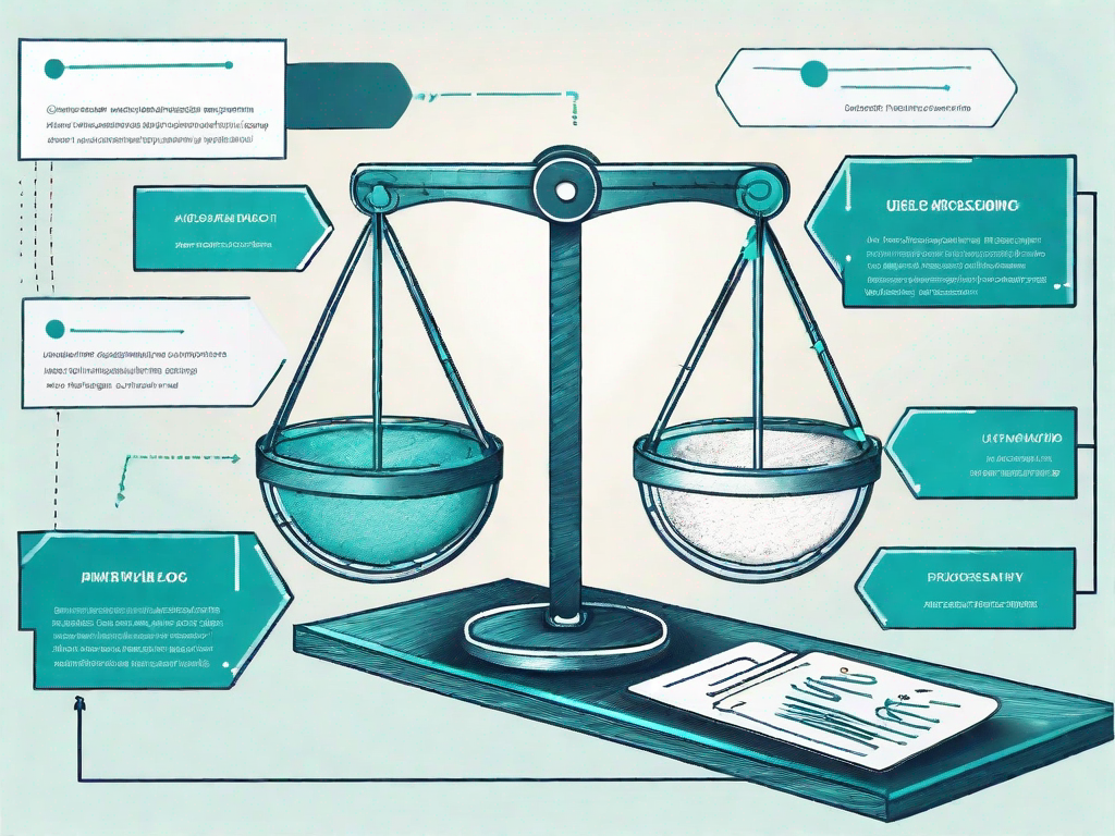 A balanced scale with a customer journey map on one side and force field analysis tools on the other