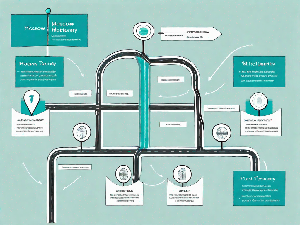 A roadmap with various signposts symbolizing the moscow method (must have