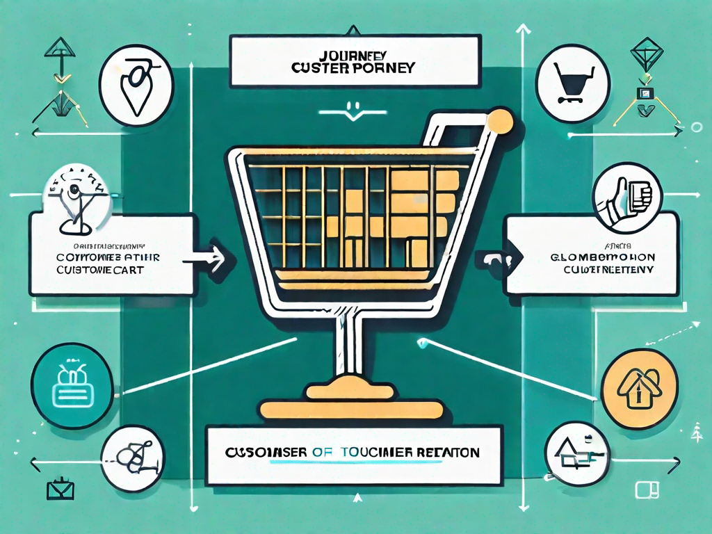 A raci matrix with various customer journey touchpoints symbolized by different icons (like a shopping cart