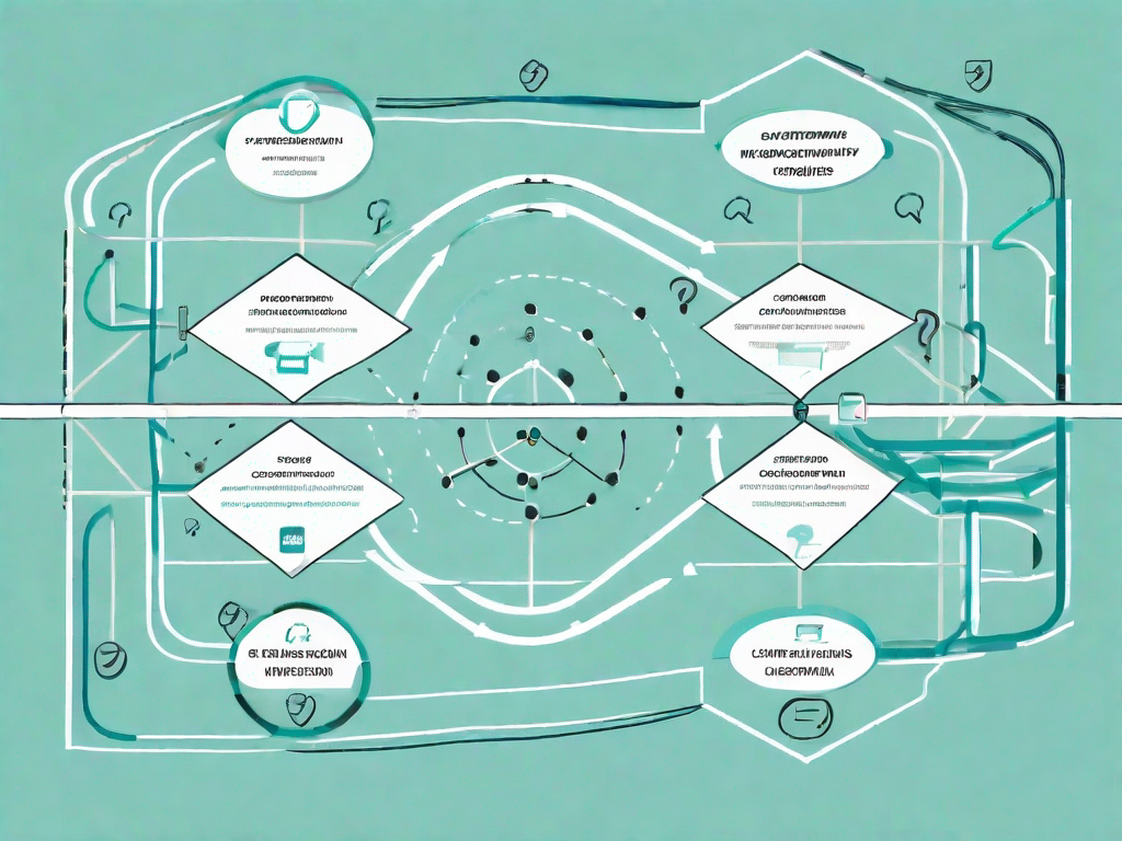 A raci matrix with various symbolic elements representing different stages of a customer journey