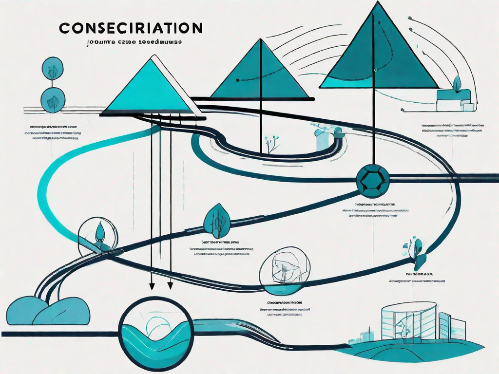 A symbolic journey path with various stages