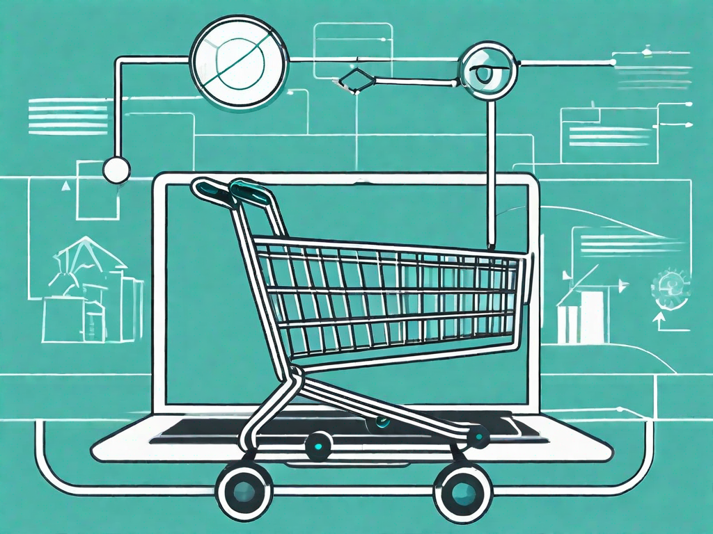 A shopping cart navigating through a roadmap with various stages