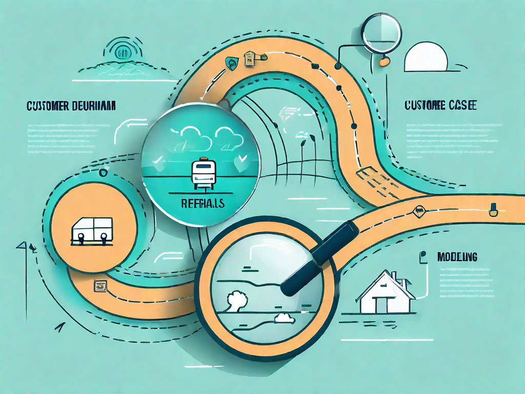 A roadmap with various icons representing different stages of a customer journey