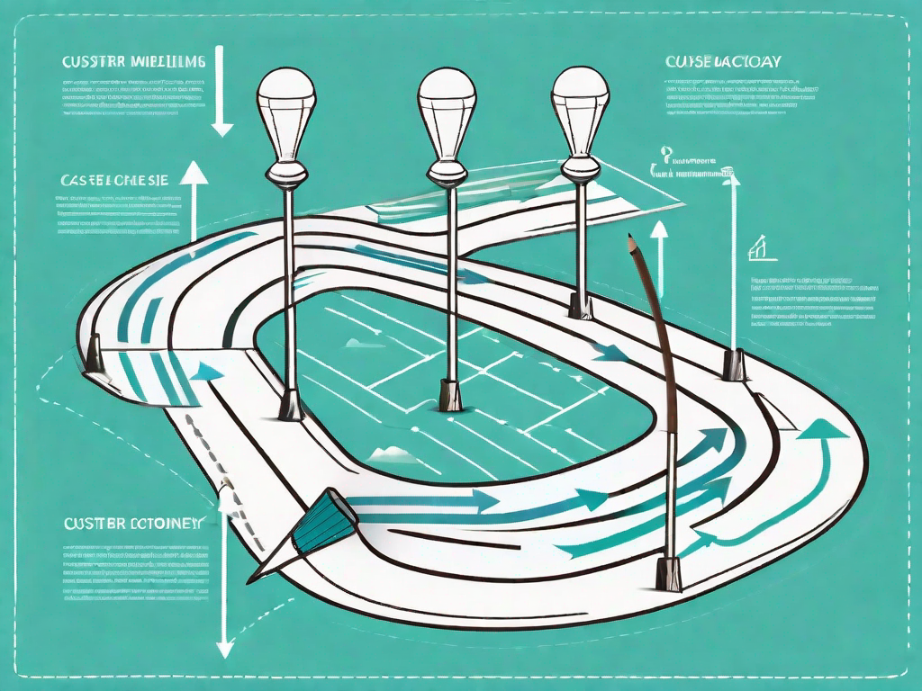 A roadmap with various symbolic milestones representing different stages of a customer journey