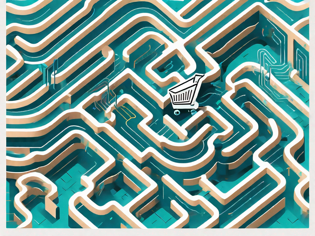 A shopping cart navigating through a complex maze