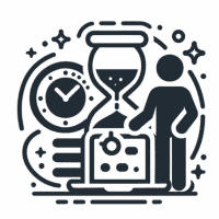 depicts a clock and an hour glass with a person doing a lot of things, easyba iconography